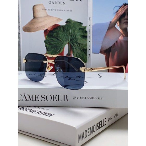 Cartier Gold-Tone Navigator Sunglasses with Blue Lenses
